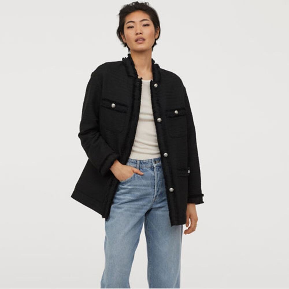 H&M Textured-Weave Tweed Jacket - Size XS